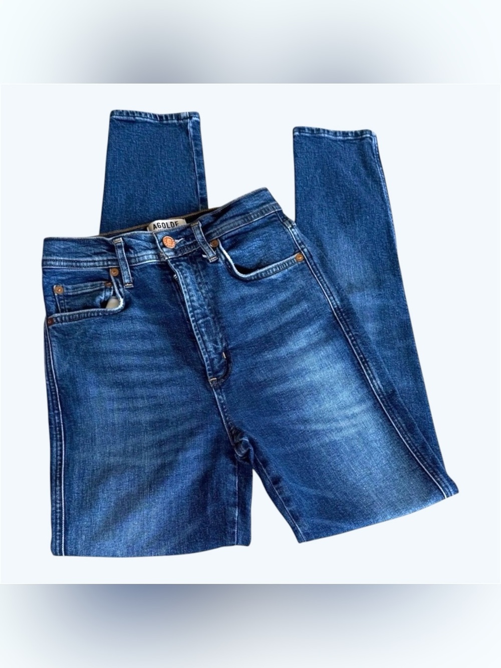Agolde Women’s High-Rise Skinny Stretch Jeans Zip Fly Size 25 Blue Inseam 27.5”